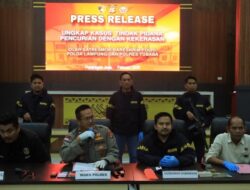 Polres Tulang Bawang Barat Gelar Press Release, Paparkan Keberhasilan Pengungkapan Kasus Curas 800 juta Bersenpi
