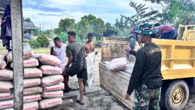 Kodim 0426 TB Laksanakan Penurunan Material Pembangunan Jembatan Gantung Printis Garuda